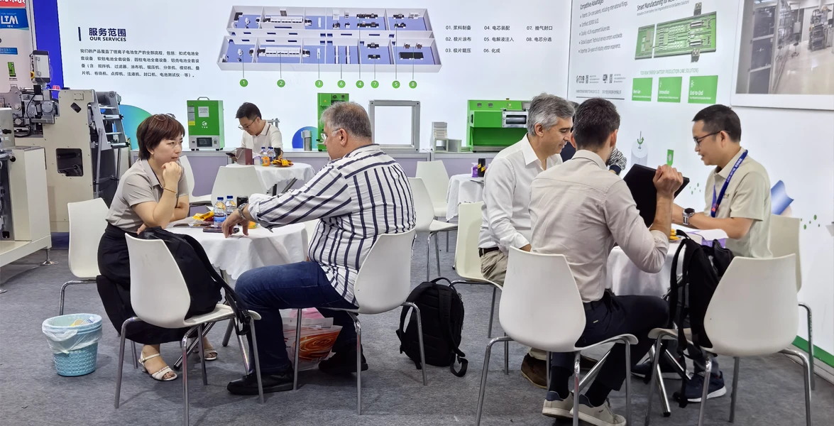 TOB NEW ENERGY CEO Dr. Dany Huang and Marketing Director Amy Wang in technical discussion with international clients about solid-state battery equipment at CIBF2026