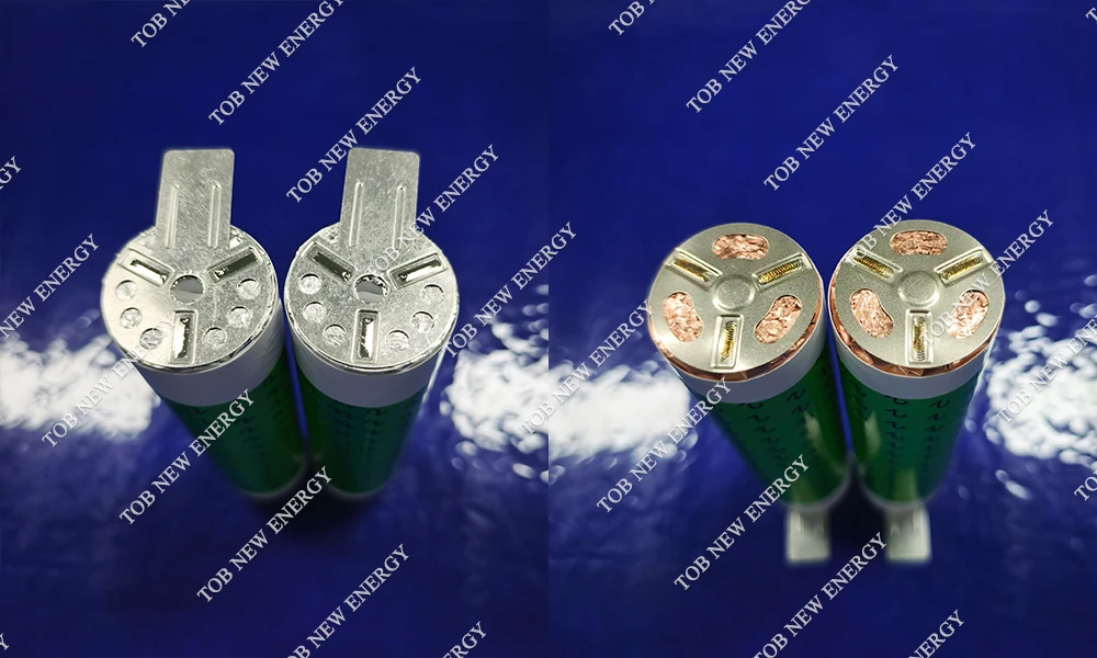 Positive collector-disc welding on the left and negative collector-disc welding on the right